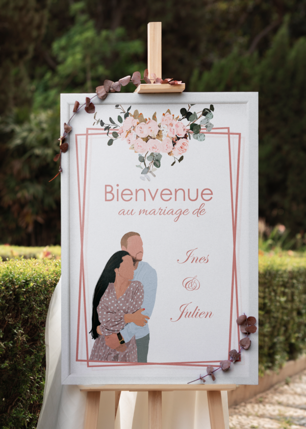 Affiche de bienvenue pivoines personnalisée